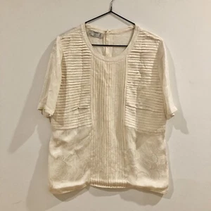 Valentino Garavani Miss V Cream 100% Silk Pleated Short Sleeve Blouse, Size S - Picture 1 of 11