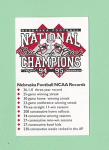 Calendario de fútbol americano 1996 Nebraska Cornhuskers Husker 94-95 campeones nacionales - Imagen 1 de 2