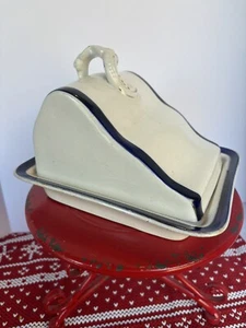 Vintage Cheese Keeper Blue White Marked Booths England Stoneware - Picture 1 of 15