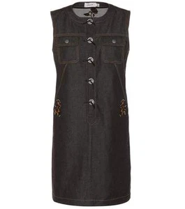 COACH - Women's Black Floral Embroidered Retro Shift Denim Dress size 10 US NEW - Bild 1 von 4