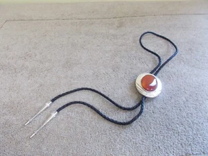 VTG WESTERN TIE COWBOY ROPE BOLO NECKTIE CATS EYE ORANGE OVAL - Picture 1 of 10