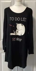 Jenn Damen schwarz Grafik To Do Liste mit Katze Langarm Schlafshirt Größe Large - Bild 1 von 12