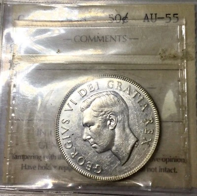 1948 Canada Fifty Cents George VI AU55 ICCS graded Sharp coin ! - Image 1 of 2