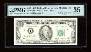 DBR 1985 $100 FRN Minneapolis Fr. 2171-I PMG 35 Serial I05173495A - Picture 1 of 2