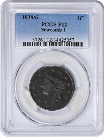 1839/6 Large Cent Newcomb 1 F12 PCGS Cover
