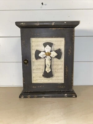 Vintage Key Box/Wooden key cabinet, Christian Theme Holder house/Key Distressed - Image 1 of 4