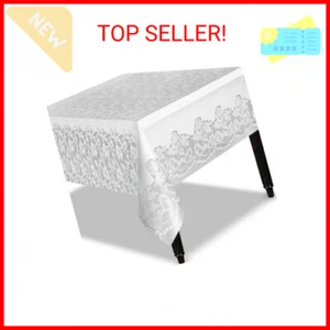 White Lace Rectangular Plastic Table Cover - 54" x 108" (1 Count) - Premium Qual - Picture 1 of 2