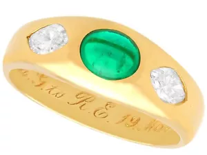Antique Victorian 0.87Ct Emerald and 0.70Ct Diamond, 22k Yellow Gold Ring - Picture 1 of 13