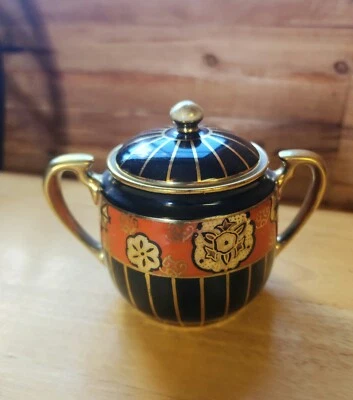Noritake "M" Vintage Sugar Bowl W/ Lid, Hand Painted, Made in Japan, Black/gold - image 1 of 4