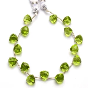 Peridot Olive Color Quartz Faceted 8 mm Size Trillion Shape Briolette 7" Strand - Picture 1 of 7