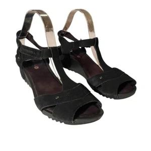 Merrell air cushion, black suede wedge sandals women’s size 10–10.5 - Picture 1 of 7