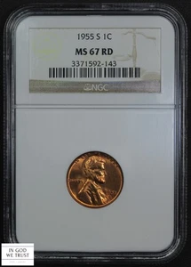 1955 S Red Lincoln Wheat Copper Cent 1C NGC MS 67 RD - Picture 1 of 5