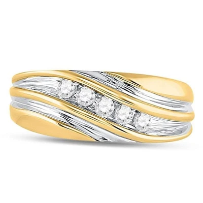 0.25 cttw Diamond Wedding Anniversary Mens Band Ring 10k Two Tone Gold - Image 1 of 4