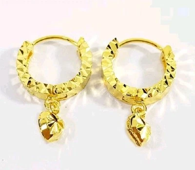 Bow Hoops Dangle Earring Hearts Gold 22K 23K 24K Jewelry Women Gift GP Thai Baht - Image 1 of 4