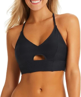 Top de bikini para mujer Jessica Simpson ajustable recortado cami negro textura mediana Foto 1 de 4