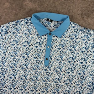 FootJoy Polo Shirt Mens 2XL Blue Floral Print Golf Performance Stretch Athletic - Picture 1 of 11