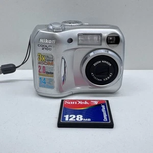 Nikon Coolpix 2100 2.0MP Compact Digital Camera Point & Shoot Silver w CF Card - Picture 1 of 10