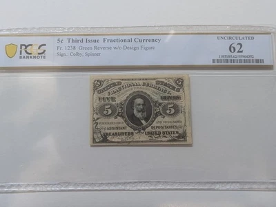 5C Five Cent Third Issue Fractional Currency Note PCGS Graded 62 Uncirculated - Image 1 of 4