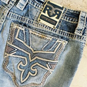 Rock Revival Tomek Slim Straight Jeans Men's 38”x31” Medium Wash Stretch Nice - Picture 1 of 10