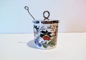 Vaso barattolo condimenti pagoda Royal Norfolk Imari vintage con coperchio cucchiaio EPNS - Foto 1 di 12