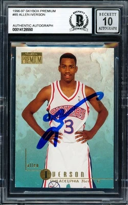 Allen Iverson Signed 1996-97 Skybox Premium RC 85 76ers Auto GM 10 Beckett - Image 1 of 2