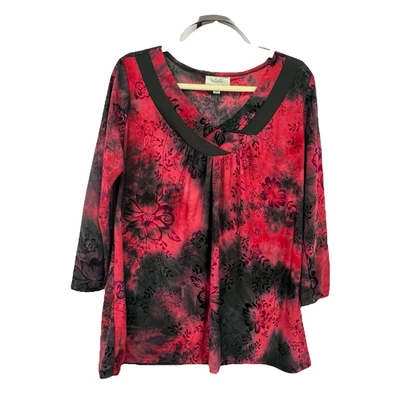 Top Dressbarn Mujer Terciopelo Burnout Rojo Negro Tie Dye Talla L Floral Capricho Y2K Foto 1 de 4
