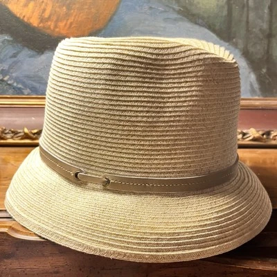 Nine West Women's Chic Straw Bucket Hat Brown Band NEW - Image 1 of 4