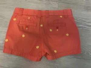 J. Crew Women’s 3" Chino Turtle Shorts Size 2 Pink & Yellow Embroidery EUC - Picture 1 of 4