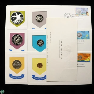 Franklin 1973 BVI 0.925 Silver $1 25.7 gram 39mm - FdoI date stamped set 6 Coin - Image 1 of 4