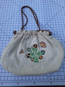 Vintage 1960s Bucilla Crewel Embroidery Jacobean Tote Bag Kit Completed Handmade - Picture 1 of 7