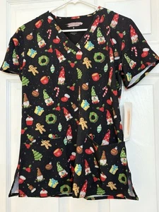 eliteMed Christmas gnome glitter Scrub Top, medium - Picture 1 of 3