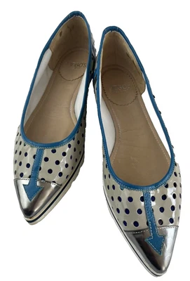 Zapatos para mujer Hego’s de cuero beige y azul con lunares hechos en Italia talla 41 Foto 1 de 4