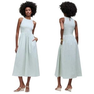 Madewell Dress Womens XS Green Melody Midi Striped Smocked Pockets Cottagecore - Picture 1 of 11