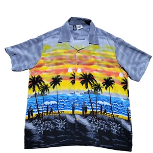 VTG Kennington Button Up Shirt XL Men Wrap Over All Print Beach Sunset Camp Y2K - Picture 1 of 18