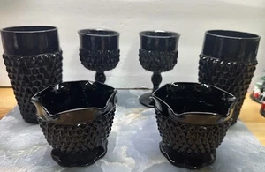 Indiana Glass Opaque Black Cameo Diamond Point Candle Holders Tumbler Goblet 2ea - Picture 1 of 12