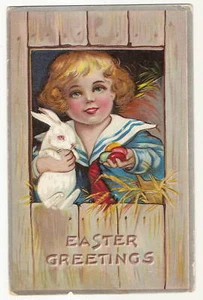 Child in Sailor Outfit Bunny Rabbit Easter Postcard Series - Picture 1 of 1