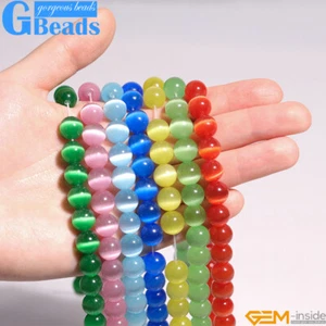 Cuentas creadas por ojos de gato de piedra redonda diseño joyas cuentas artesanales 15" 8 mm - Imagen 1 de 106