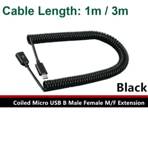 Cable de carga de datos en espiral de extensión de conector micro USB 5 pines macho a hembra - Imagen 1 de 16
