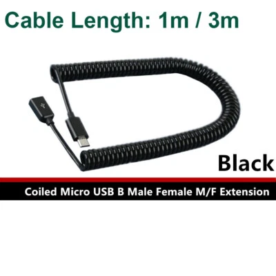 Micro USB 5 Pin Male to Female Jack Extension Spiral Coiled Data Charging Cable - Image 1 of 4