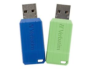 Verbatim 32GB Pinstripe Flash Drive USB Memory Stick - Blue / Green 2 Pack 99814