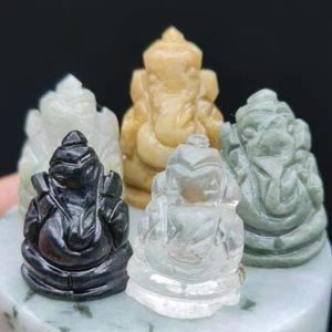 5 Ganesh Statue Stein geschnitzt Jade Quarz Ganesha Ganpati Gott Hindu Thai Amulett - Bild 1 von 2