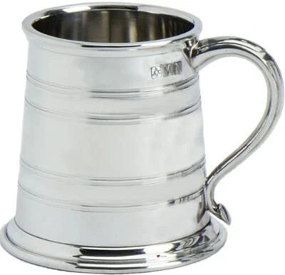 Pewter Tankard Windsor Style Wide Based Ornate Handle Beer Mug Engravable - Image 1 of 3
