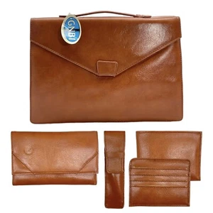 Vintage GBNI DESIGNS Leather Briefcase Attache Top Handle 5 Piece Business NOS - Picture 1 of 24