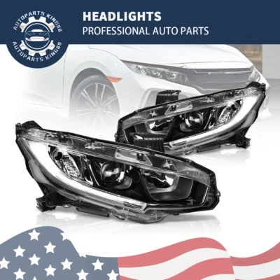 Headlights For 2016-2021 Honda Civic Halogen Pair Projector Headlamps w/ LED DRL Foto 1 de 4