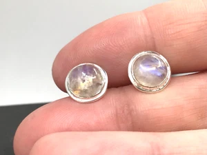 rainbow moonstone stud earrings solid Sterling Silver round. 8mm stones. Box. #2 - Picture 1 of 8