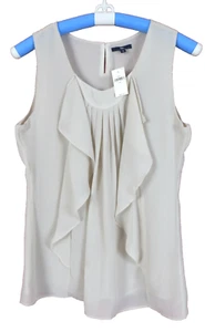 TB06999-NWT GAP Womens Polyester Tank Top Pleated Ruffle Warm Beige S $54.50 - Picture 1 of 7