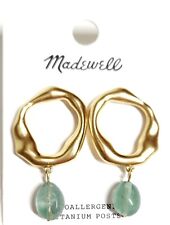 Madewell Pearl Front Facing Hoop Earrings Green Fluorite Gold Plated Zinc NWT