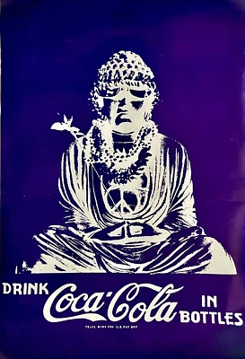 Póster de Coca-Cola de Colección Raro 36x24 Figura Hippie "Bebe Coca-Cola en Botellas" Hawaii Foto 1 de 4
