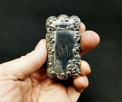 Antique Repousse' Sterling Silver Vesta Match Case R. WALLACE Co. - Imagem 1 de 4