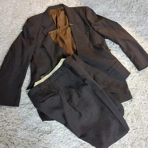 Vintage Suit 3 Piece 46 L Brown Jacket Vest Pants Stripe - Picture 1 of 18